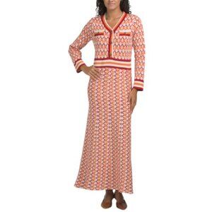 DALIA MACPHEE Long Sleeve Printed Maxi Sweater Dress